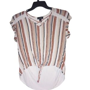 A. Byer Women's Striped Tie-Front Blouse - White and Brown
